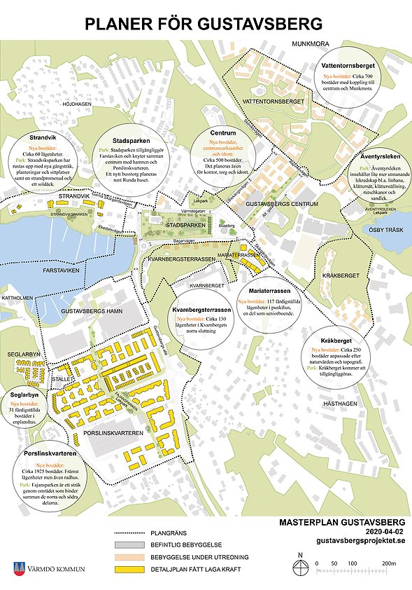 Karta över Gustavsbergsprojektets delområden